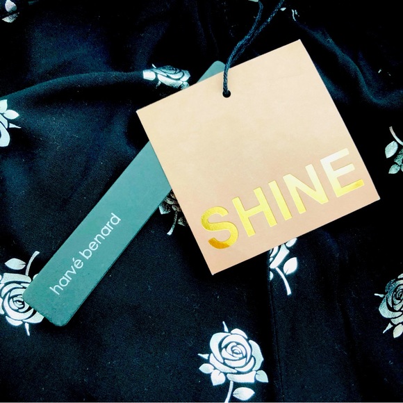 NWT HARVE BENARD Black & Silver Metallic Roses Tie Collar Blouse M - Picture 9 of 13